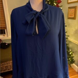 Vince Camuto Navy Blouse with Bow Accent